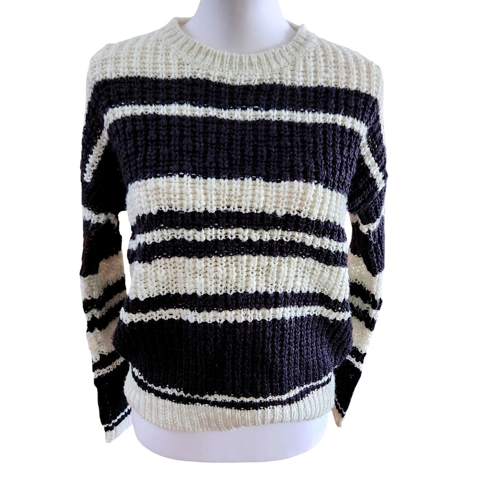 New Look Striped Knit Sweater Pullover Cream Navy Blue Womens Size 6